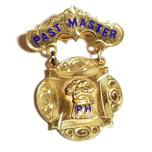 Vintage Other - Relisted -Vintage Grange Past Master PH medal pin gold filled blue enamel Lodg